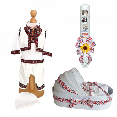 Set costumas traditional botez, trusou si lumanare personalizata, decor traditional, Denikos® C9002