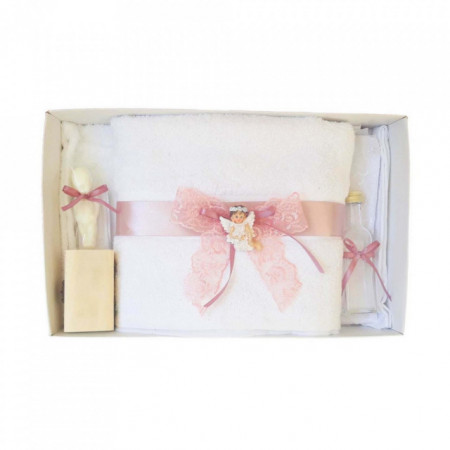 Set dantela trusou botez, cutie trusou si lumanare, Ingeras, decor roz prafuit, Denikos® 480 - Img 4