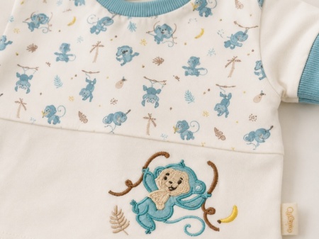 Set din doua piese pentru bebelusi, bumbac, maimutica brodata, Babyim - Img 3