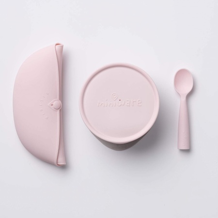 Set diversificare hrana bebelusi Miniware First Bites Deluxe, 100% din materiale naturale biodegradabile, 4 piese, Cotton candy - Img 6