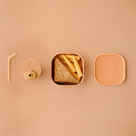 Set diversificare hrana bebelusi Miniware Sip&amp;Snack, 100% din materiale naturale biodegradabile, 3 piese, Toffee - Img 3
