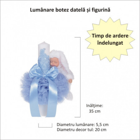 Set elegant trusou botez, cutie trusou si lumanare iepuras pufos, dantela si fundite, decor Bleu, Denikos® 931 - Img 2