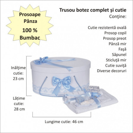 Set trusou botez, cutie trusou si lumanare, decor elegant dantela Bleu, Denikos® 922 - Img 4