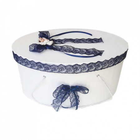 Set trusou botez, cutie trusou si lumanare, Ingeras, dantela bleumarin, Denikos® 473 - Img 2