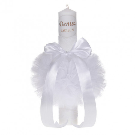 Set trusou botez, cutie trusou si lumanare personalizata cu nume, decor Alb, Denikos® 907 - Img 3