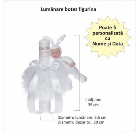 Set trusou botez, cutie trusou si lumanare personalizata cu nume, decor Alb cu iepuras, Denikos® 916 - Img 2