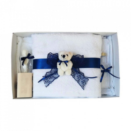 Set trusou botez, cutie trusou si lumanare, Ursulet, dantela bleumarin, Denikos® 469 - Img 4