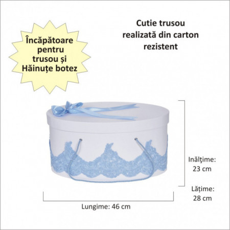 Set trusou botez si cutie trusou, dantela si fundita, decor elegant Bleu, Denikos® 853 - Img 2