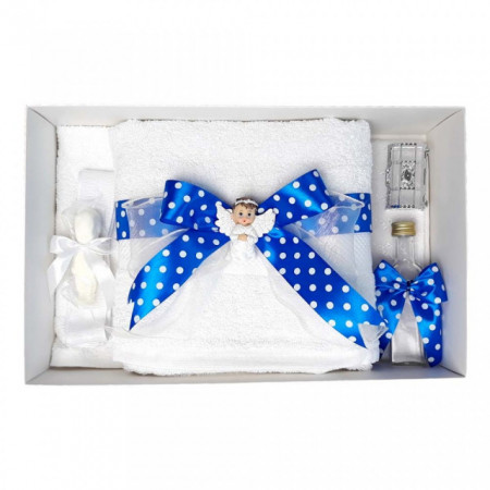 Set trusou botez si cutie trusou, Ingeras, fundita albastra cu buline, Denikos® 20 - Img 2