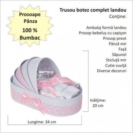 Trusou botez complet, in landou, decor dantela roz, Denikos® 835 - Img 2