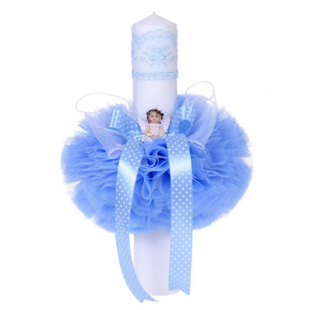 Trusou botez cu ingeras si lumanare pentru baietel, decor bleu, Denikos® 99 - Img 3
