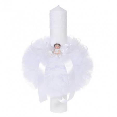 Trusou botez in landou si lumanare glob cu ingeras, decor alb Denikos® 163 - Img 3