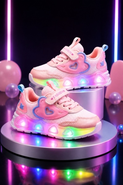 Adidasi sidefati cu luminite - Pink hearts - Img 5