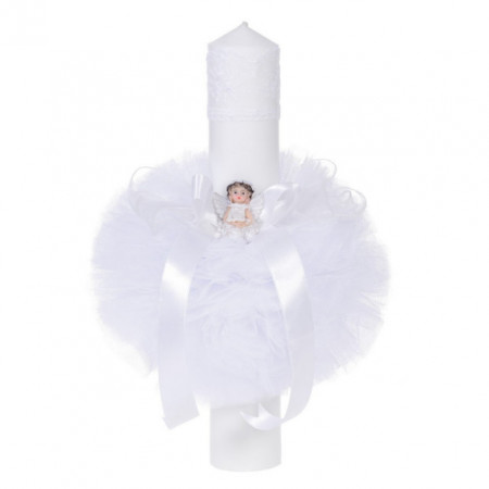 Lumanare botez diafana, cu ingeras, decor alb, Denikos® 65