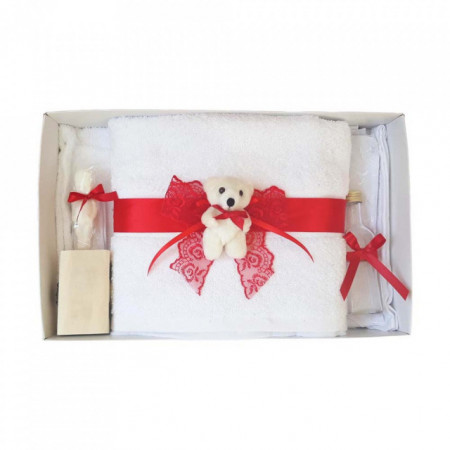 Lumanare botez tul si ursuleti si trusou botez dantela, decor Rosu, Denikos® 620 - Img 2