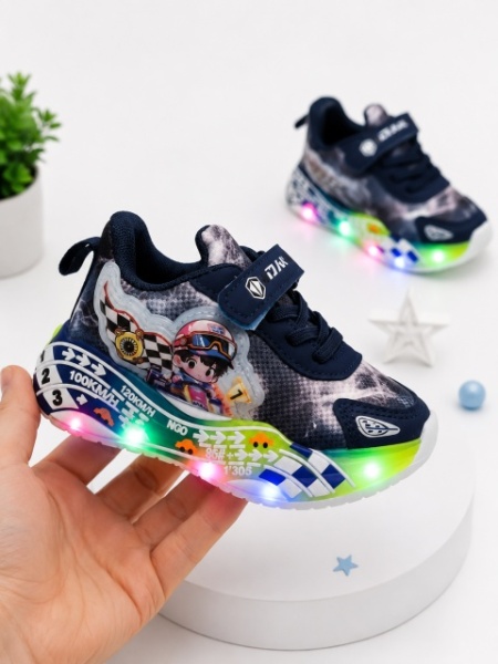 Pantofi sport cu lumini LED, Model Masinuta de curse, Superbaby, Bleumarine - Img 3