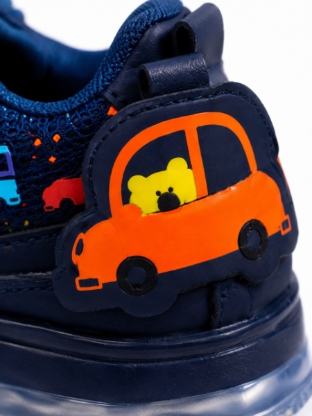 Pantofi sport cu lumini LED, Model Masinute, piele ecologica si textil, Baieti, Bleumarin - Img 4