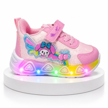 Pantofi sport cu luminite, Model Baloane Colorate, Piele ecologica, Fete, Roz - Img 2