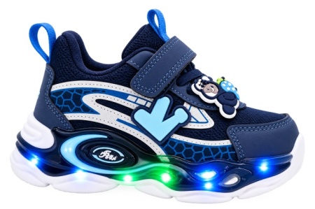 Pantofi sport cu luminite, Model Navy Style, Piele ecologica, Baieti, Bleumarin - Img 5