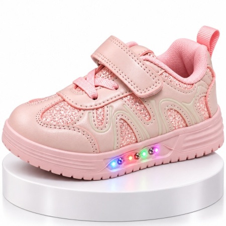 Pantofi sport cu luminite, Model Pink Pearl, Piele ecologica, Fete, Roz - Img 2
