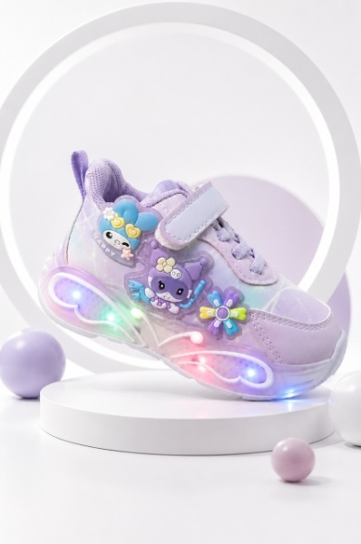 Pantofi sport cu luminite, Model You and Me, Piele ecologica, Fete, Mov - Img 2
