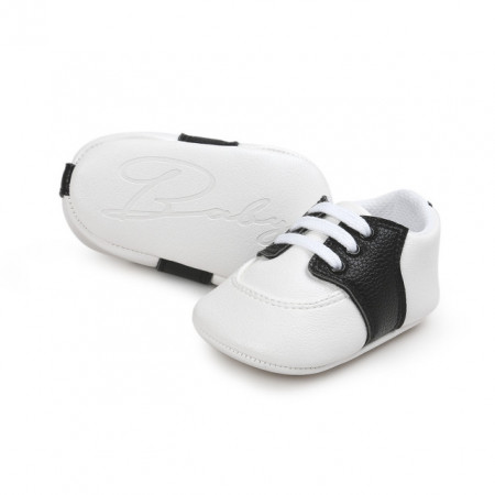 Pantofiori eleganti albi cu insertie neagra - Img 4