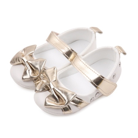Pantofiori eleganti albi cu insertii aurii - Img 4