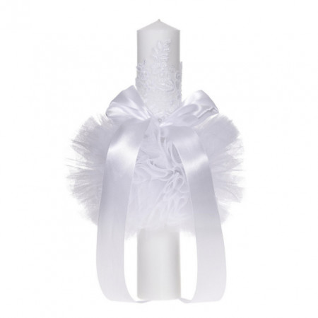 Set elegant trusou botez, cutie trusou si lumanare, decor dantela Alba diafana, Denikos® 961 - Img 3