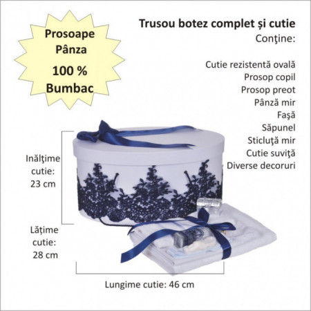 Set elegant trusou botez, cutie trusou si lumanare, decor dantela Bleumarin diafana, Denikos® 954 - Img 4