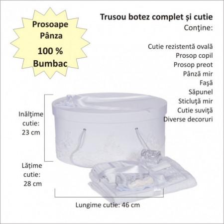 Set elegant trusou botez, cutie trusou si lumanare iepuras pufos, dantela si fundite, decor Alb, Denikos® 934 - Img 4