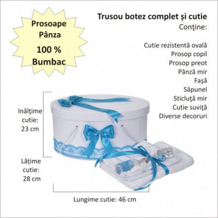 Set trusou botez, cutie trusou si lumanare iepuras pufos, dantela si fundite, decor Turcoaz, Denikos® 897 - Img 2