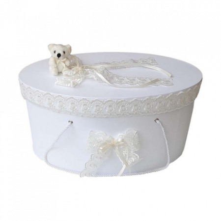 Set trusou botez, cutie trusou si lumanare, Ursulet, dantela ivoire, Denikos® 470 - Img 2