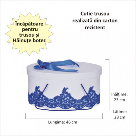 Set trusou botez si cutie trusou, dantela si fundita, decor elegant Albastru, Denikos® 846 - Img 2