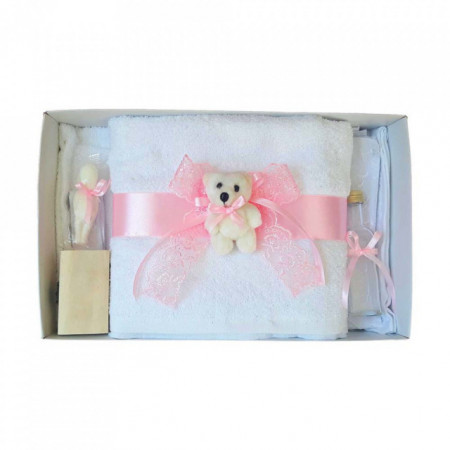 Set trusou botez si cutie trusou, Ursulet, dantela roz, Denikos® 466 - Img 3