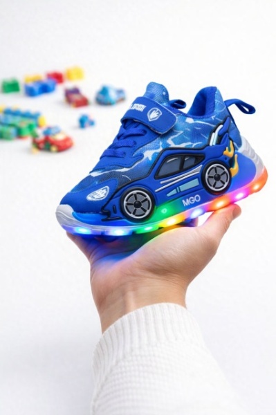 Adidasi cu luminite pentru baietei - Masinuta albastra Super LED - Img 3