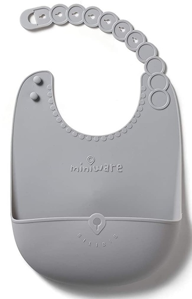 Baveta bebelusi Miniware Roll &amp; Lock, 100% din silicon alimentar, Grey - Img 2