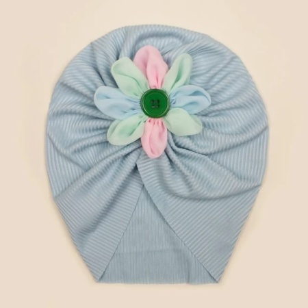Caciulita bleu tip turban cu floricica multicolora - Img 2