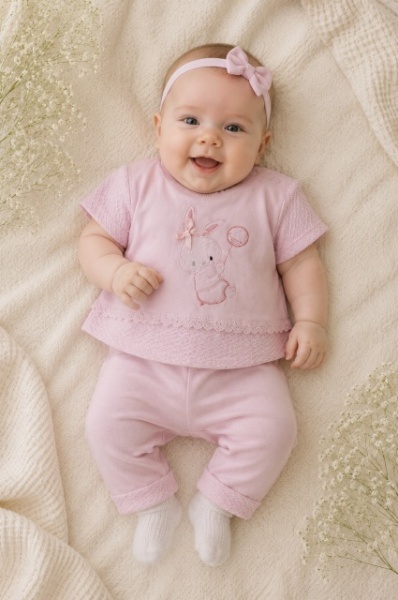 Compleu din doua piese, tricou si pantaloni scurti pentru bebelusi, BabyIm, Model ALSBS7, bumbac - Img 3