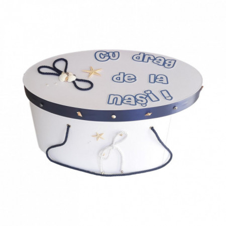 Cutie trusou botez personalizata, snur bleumarin si decor marin, Denikos® 226 - Img 2