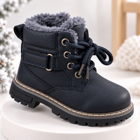 Ghete imblanite pentru baieti, SuperBaby, Model Sami, Bleumarine, Piele ecologica - Img 2