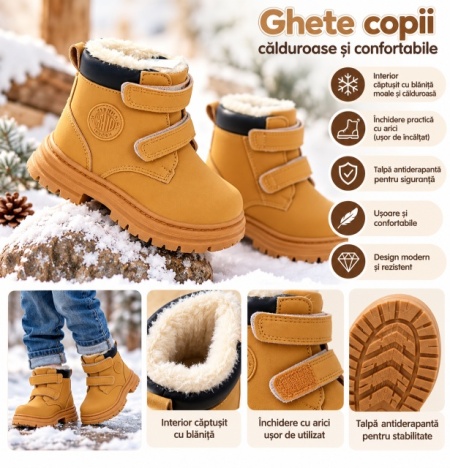 Ghete imblanite pentru copii, Model Mountain, Maro - Img 4