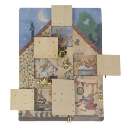 Jucarie Montessori Casuta iepurasilor, joc din lemn cu sisteme de inchidere Egmont Toys - Img 3