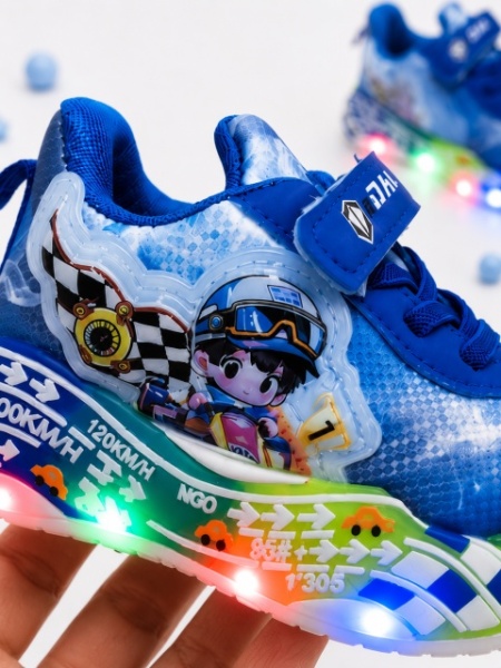 Pantofi sport cu lumini LED, Masinuta de curse, Superbaby, Albastru - Img 4