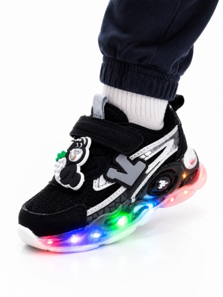 Pantofi sport cu lumini LED, Model accesoriu cu ursulet, Piele ecologica, Negru - Img 2