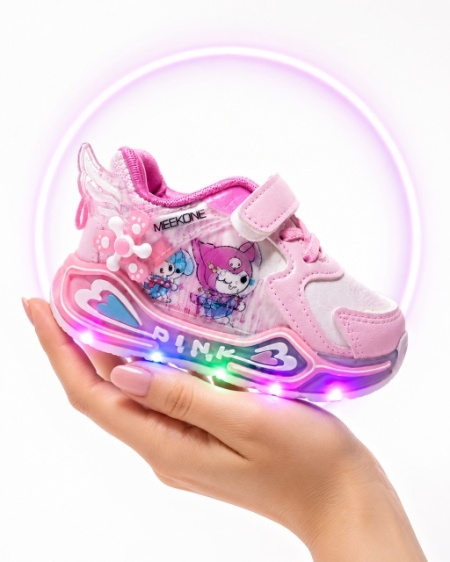 Pantofi sport cu luminite, Model cu holograma, Piele ecologica, Fete, Roz - Img 2
