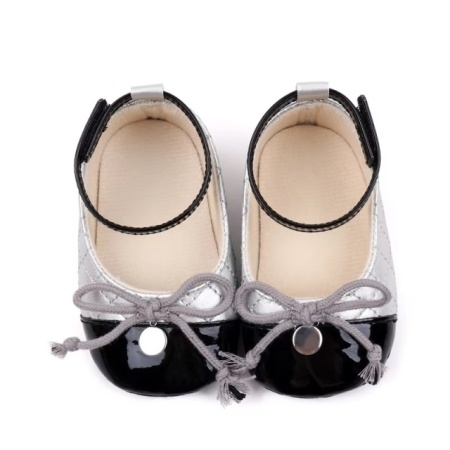 Pantofiori eleganti argintiu cu negru pentru bebelusi - Img 4