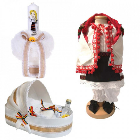 Set botez traditional fetita, trusou botez landou, lumanare si costum traditional, Denikos® 983