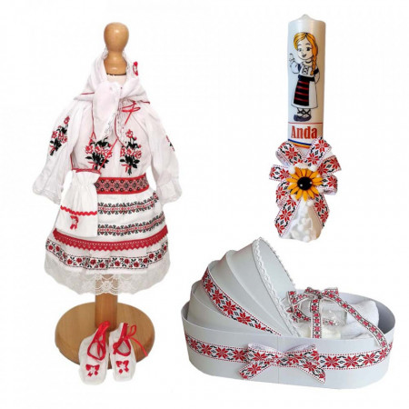 Set costumas rochita populara, trusou si lumanare personalizata, decor traditional Denikos® C9014