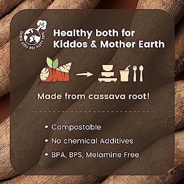 Set diversificare hrana bebelusi Miniware Healthy Meal, 100% din materiale naturale biodegradabile, 3 piese, Toffee/Peach - Img 2