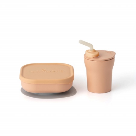 Set diversificare hrana bebelusi Miniware Sip&amp;Snack, 100% din materiale naturale biodegradabile, 3 piese, Toffee - Img 5